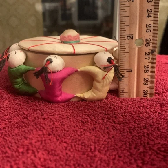 Vintage Chinese Asian Silk Sewing Accessory Container Box